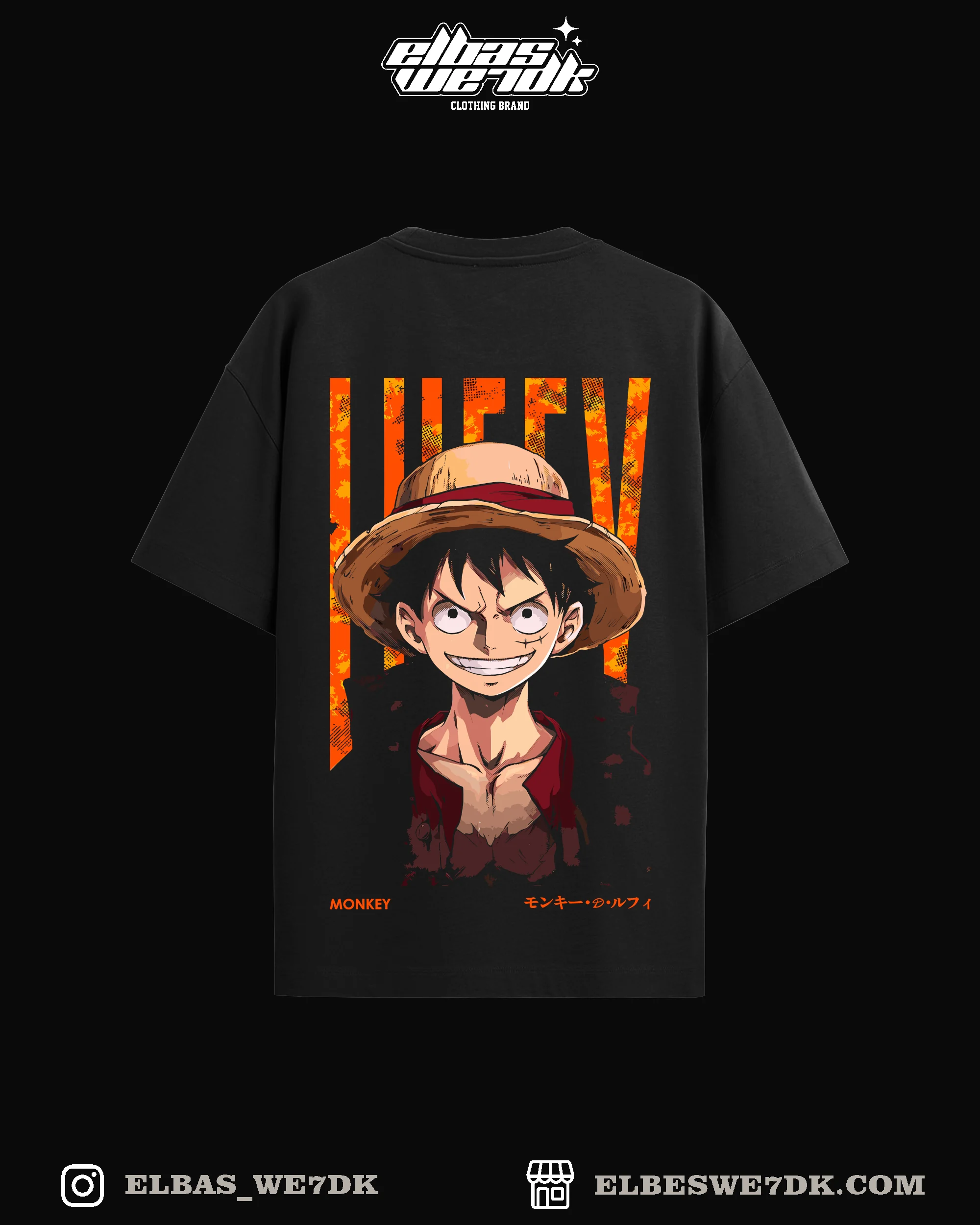 Oversize LUFFY TOOL t-shirt by ELBAS WE7DK, anime style, 100% cotton, Algerian streetwear.