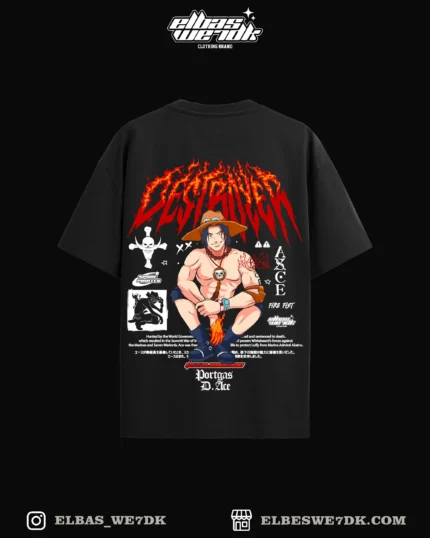 Oversize ACE FIRE t-shirt from ELBAS WE7DK brand with anime design