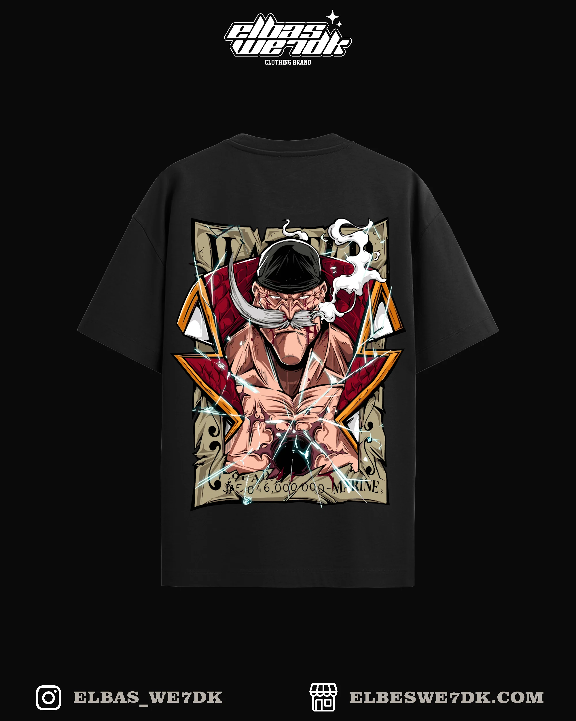WHITEBEARD WANTED anime t-shirt from ELBAS WE7DK, oversized fit, premium cotton.