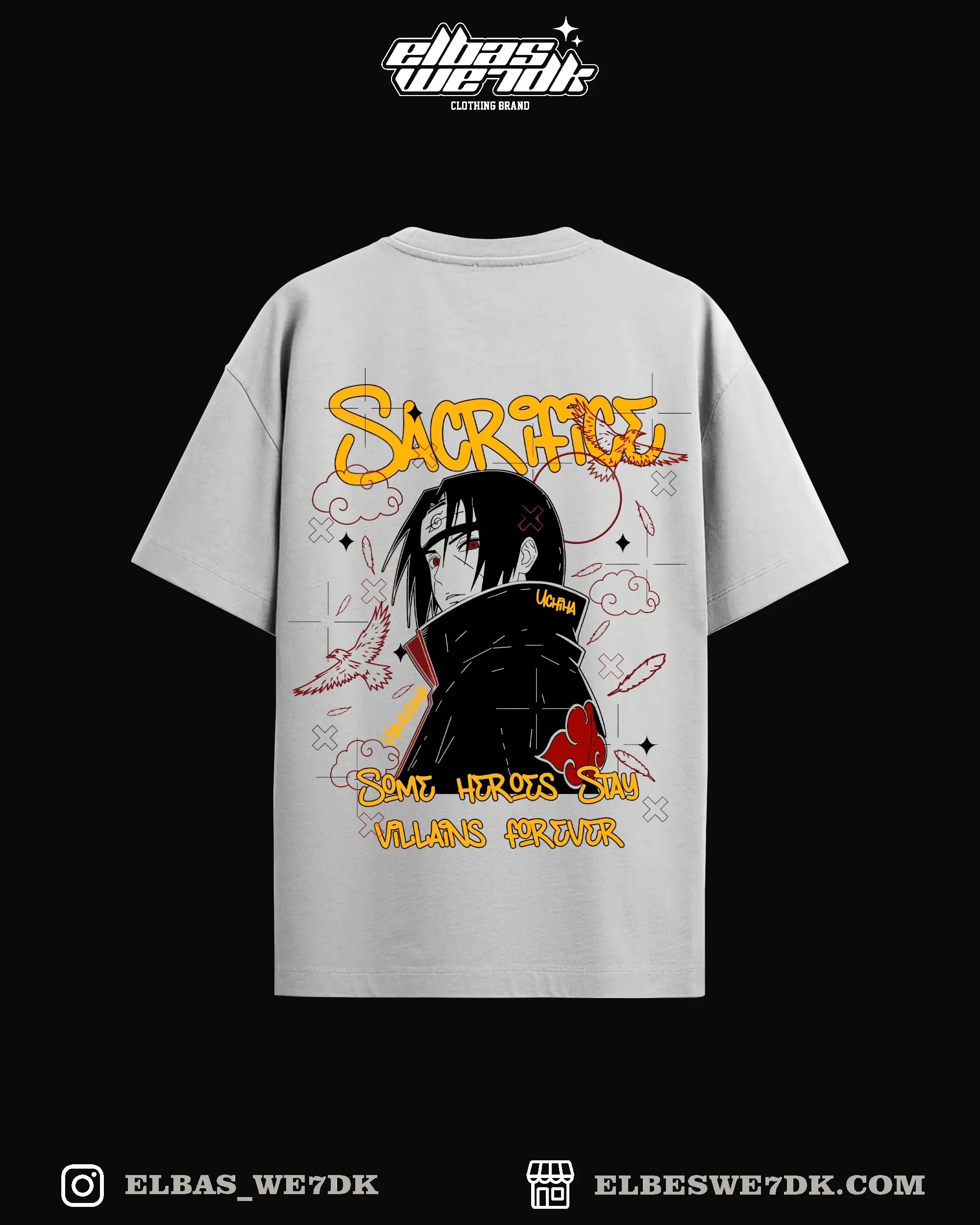 ITACHI HERO anime t-shirt, oversized fit, high quality cotton, ELBAS WE7DK brand.