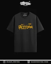 Luffy Freedom anime t-shirt by ELBAS WE7DK, oversized fit, front view.