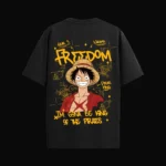 Luffy Freedom anime t-shirt by ELBAS WE7DK, oversized fit, front view.