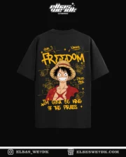 Luffy Freedom anime t-shirt by ELBAS WE7DK, oversized fit, front view.