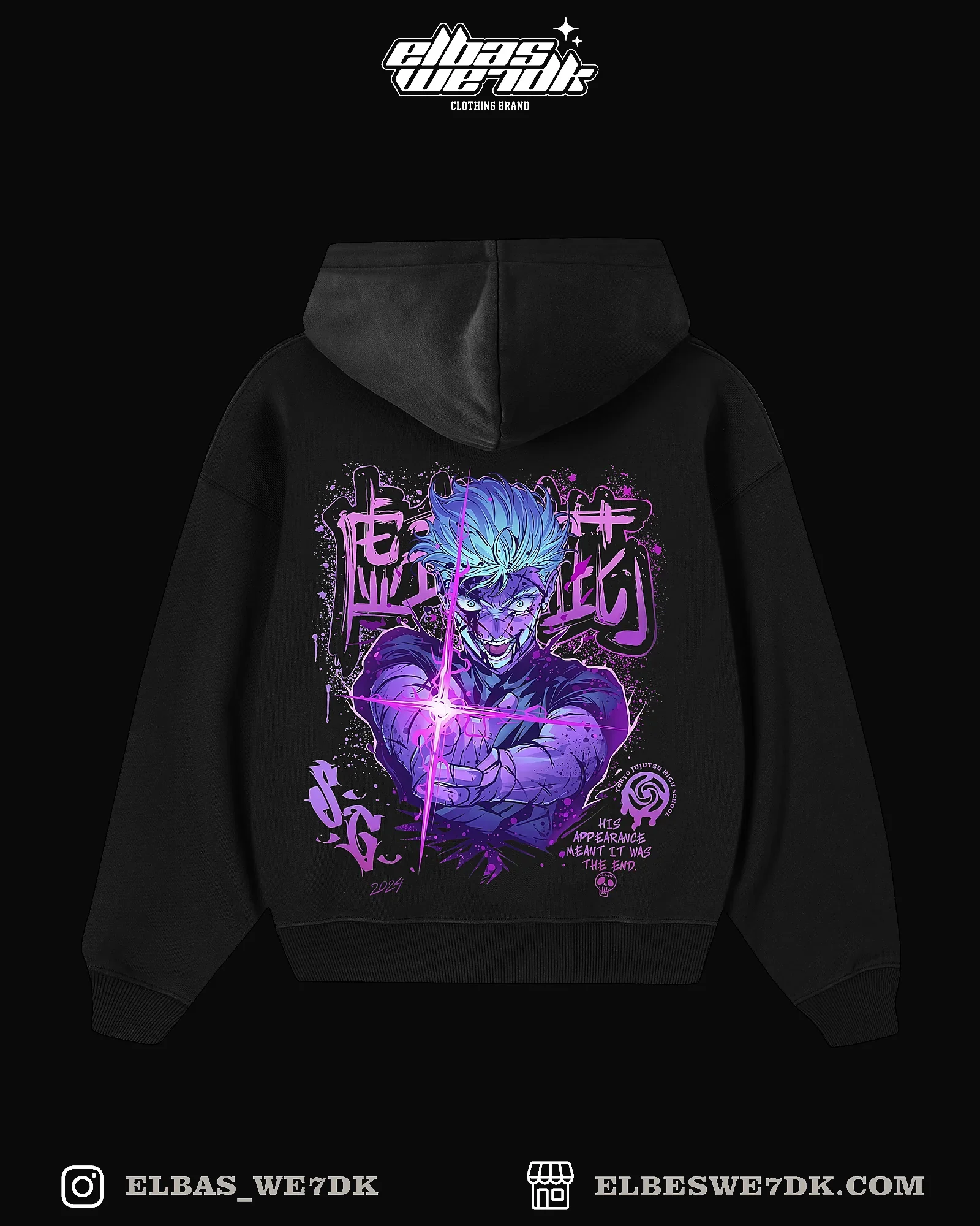 Oversize HOODIE GOJO 24 from ELBAS WE7DK brand, anime style streetwear.