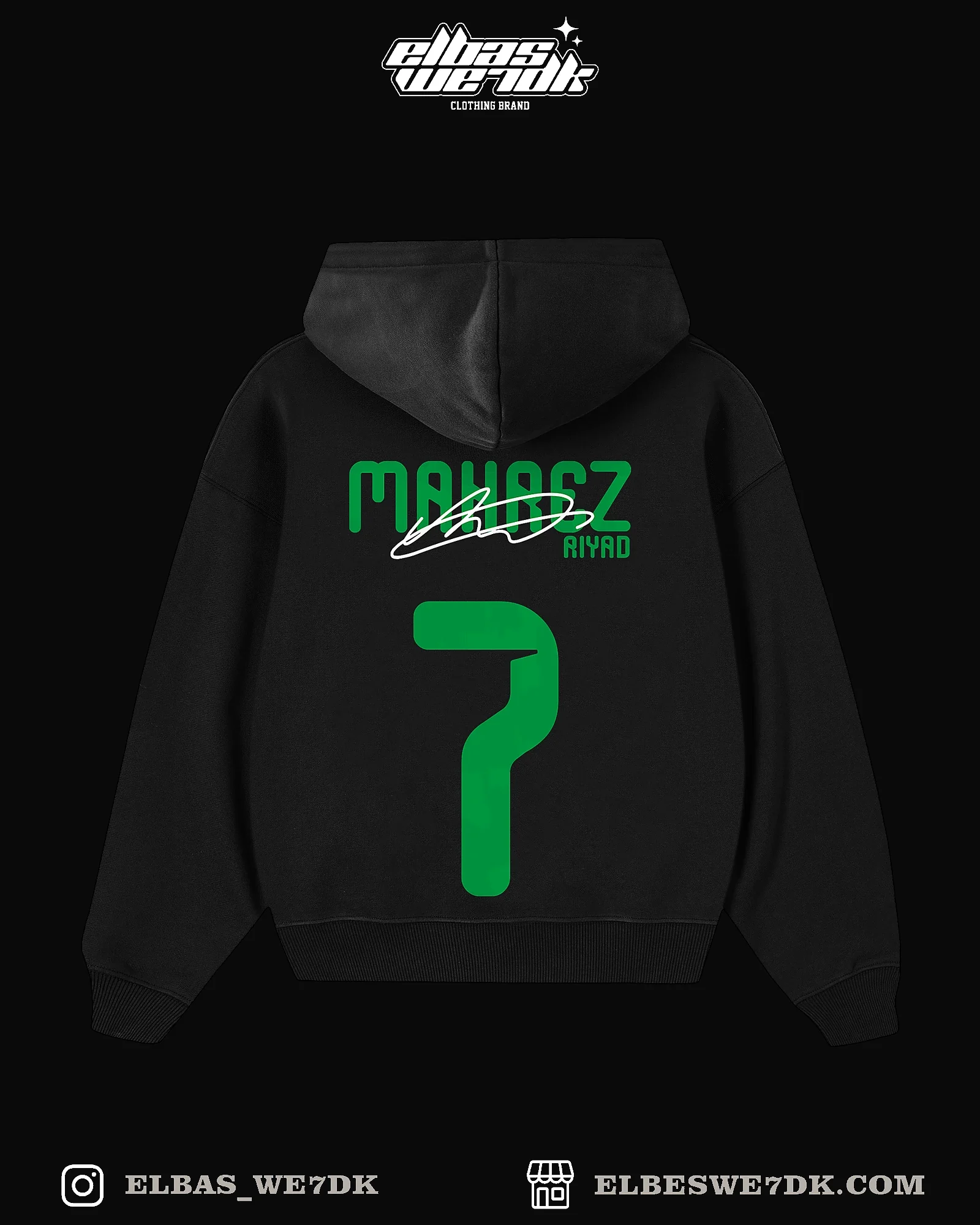 HOODIE CDM MAHREZ from ELBAS WE7DK brand, oversized black cotton hoodie for football fans.