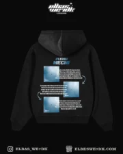 A man wearing the oversized HOODIE FLENN MECHI by ELBAS WE7DK, high quality cotton streetwear.