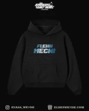 A man wearing the oversized HOODIE FLENN MECHI by ELBAS WE7DK, high quality cotton streetwear.