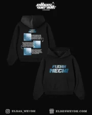 A man wearing the oversized HOODIE FLENN MECHI by ELBAS WE7DK, high quality cotton streetwear.