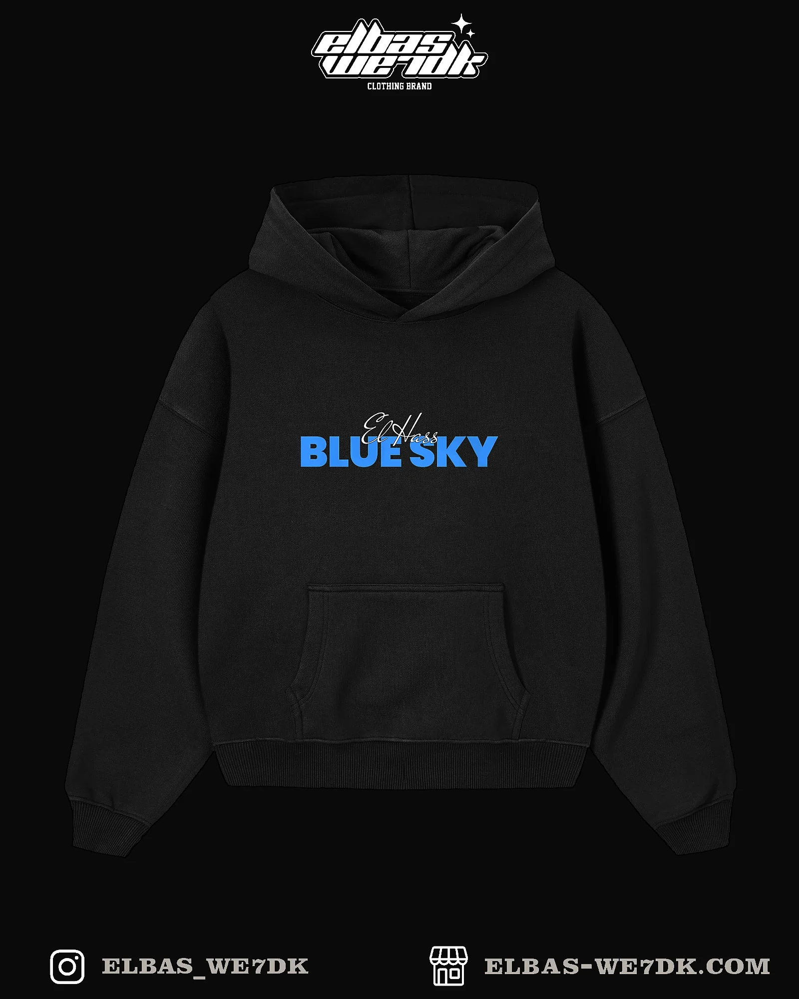 HOODIE BLUE SKY Black front